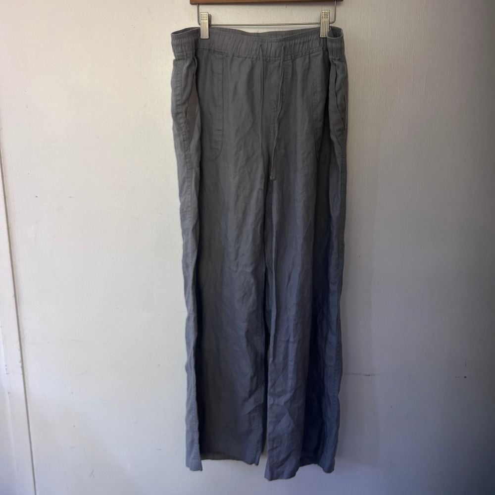 Kenar Wide Leg Linen Pants Womens Large Gray Drawstring Elastic Waist Coastal